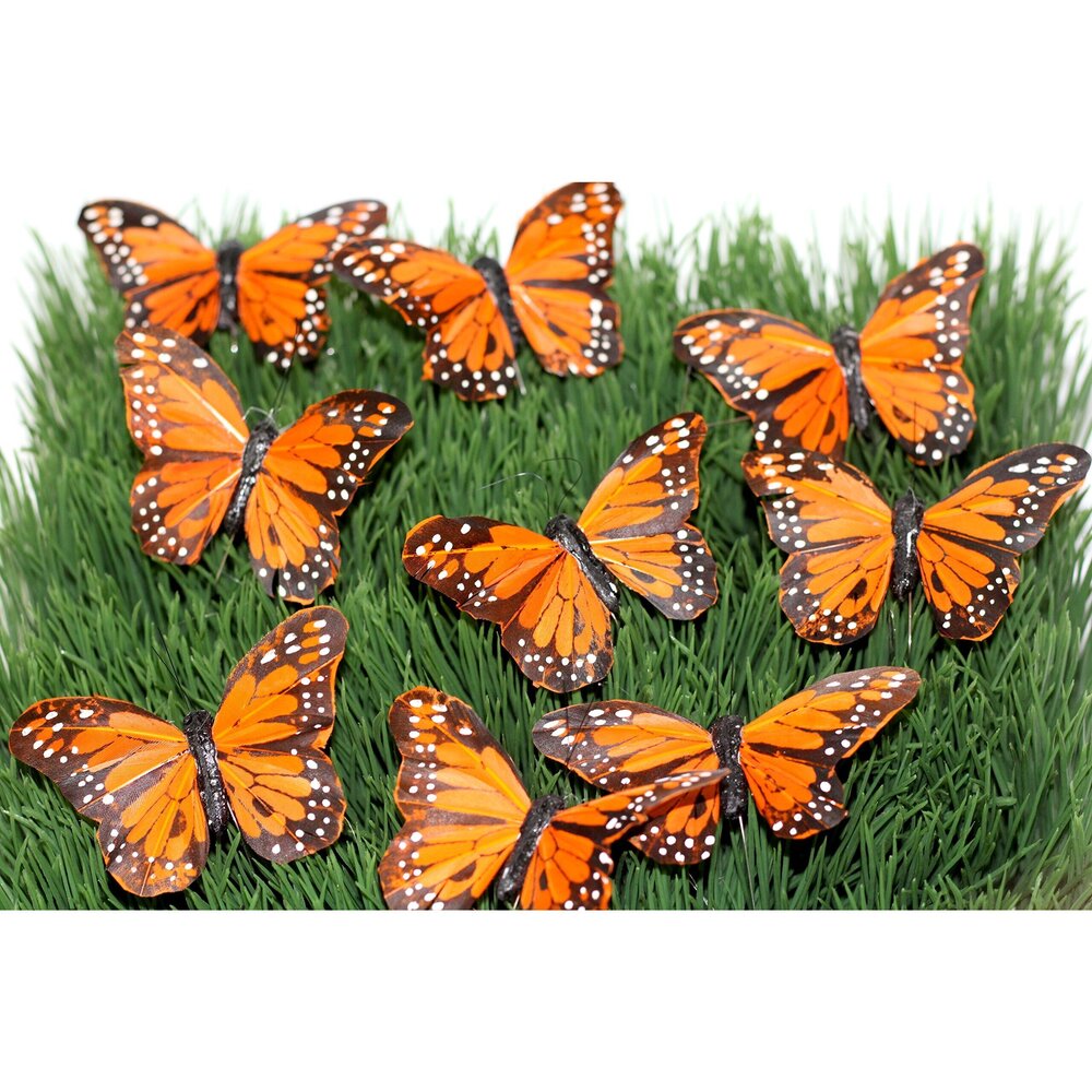 8372 Artificial Monarch Butterflies 4''. On Wire Stems. Packs of 12